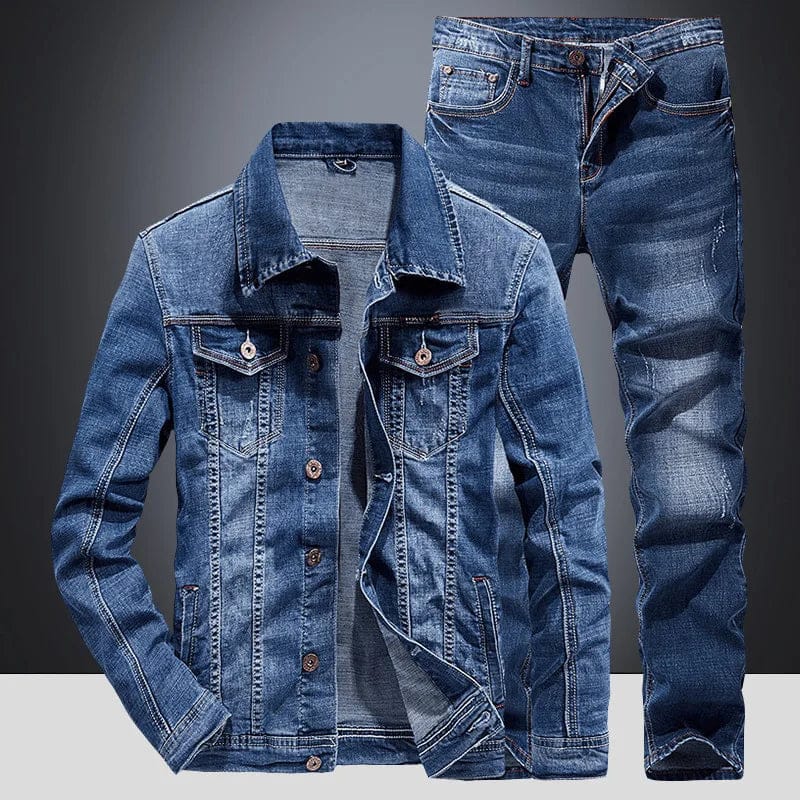 Spring Autumn Men's Denim Suit Loose Fit Plus Size Trendy Two-Piece Student Versatile Outerwear Casual Jacket