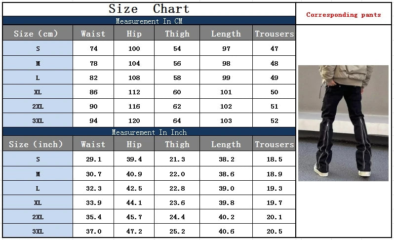 Men's Black Flared Zipper Cargo Jeans