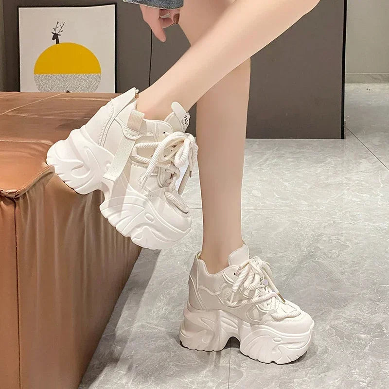 Women's Lace-Up High Platform Chunky Walking Sneakers, 10CM
