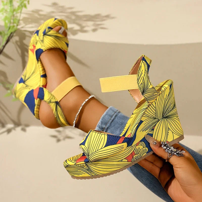 Women's Retro Ethnic Print Platform Wedge Sandals