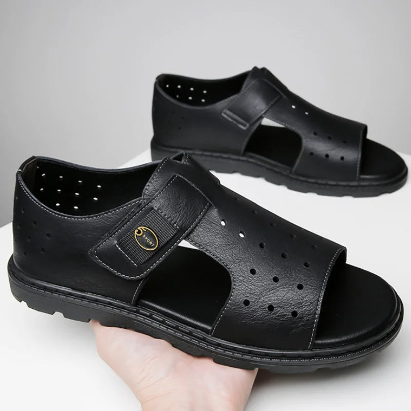 Men's Leather Roman Soft-Sole Casual Beach Sandals