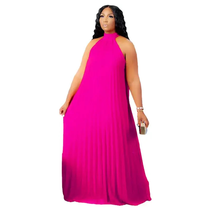 Women's Plus-Size Halter Hollow Split A-Line Bandage Maxi Dress