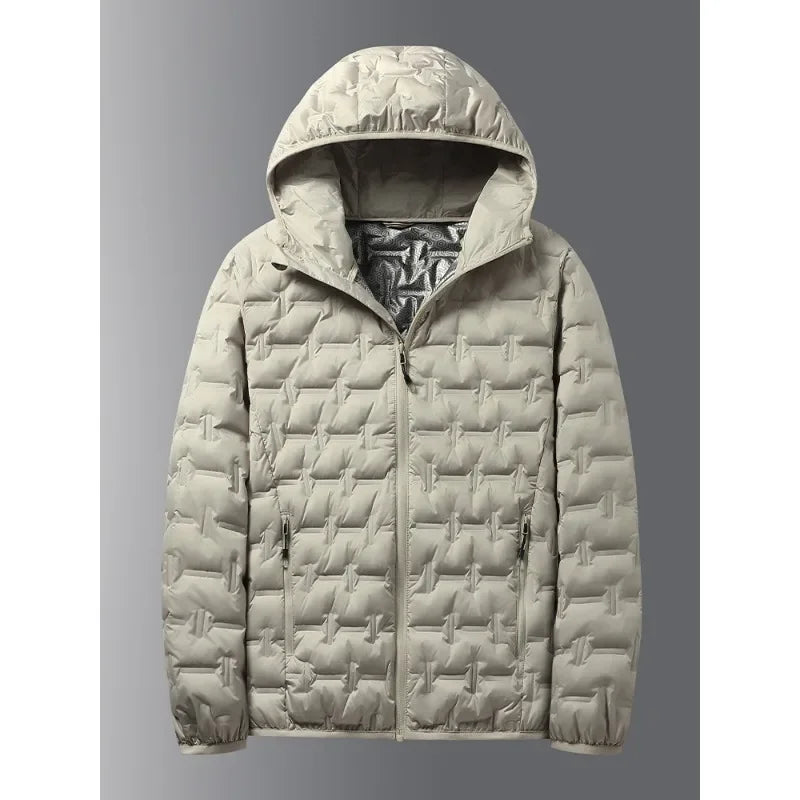 Men's Winter White Graphene Hooded Puffer Jacket, Windproof Down Coat