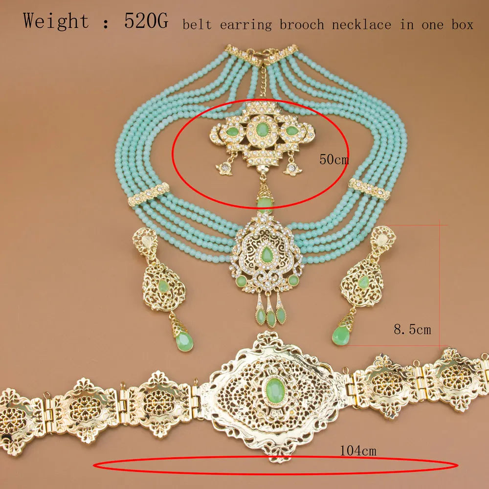 Women's Gold Morocco Caftan Belt, Choker, and Bridal Earrings