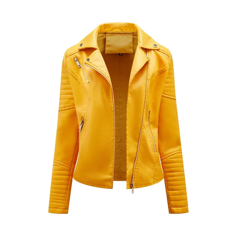 Women's Faux Leather Zipper Biker Jacket
