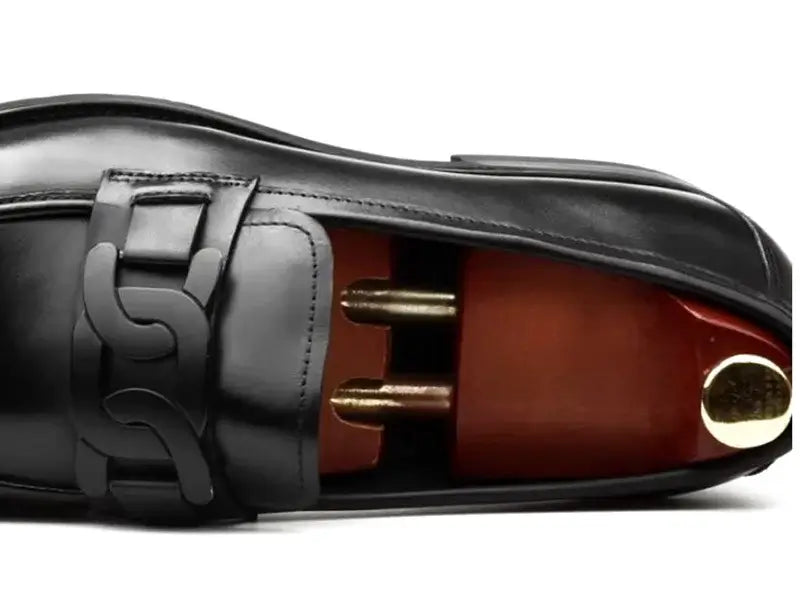 Men's Metal Buckle Genuine Leather Slip-On Wedding Dress Shoes
