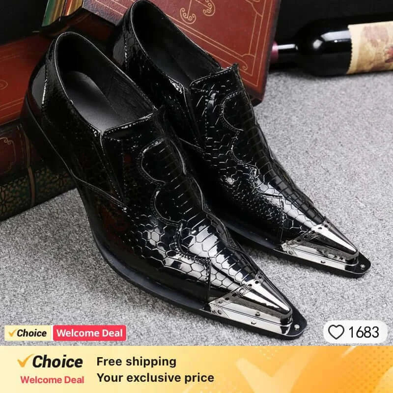 Men's Glitter Gold Italian Pointed Leather Wedding Dress Shoes