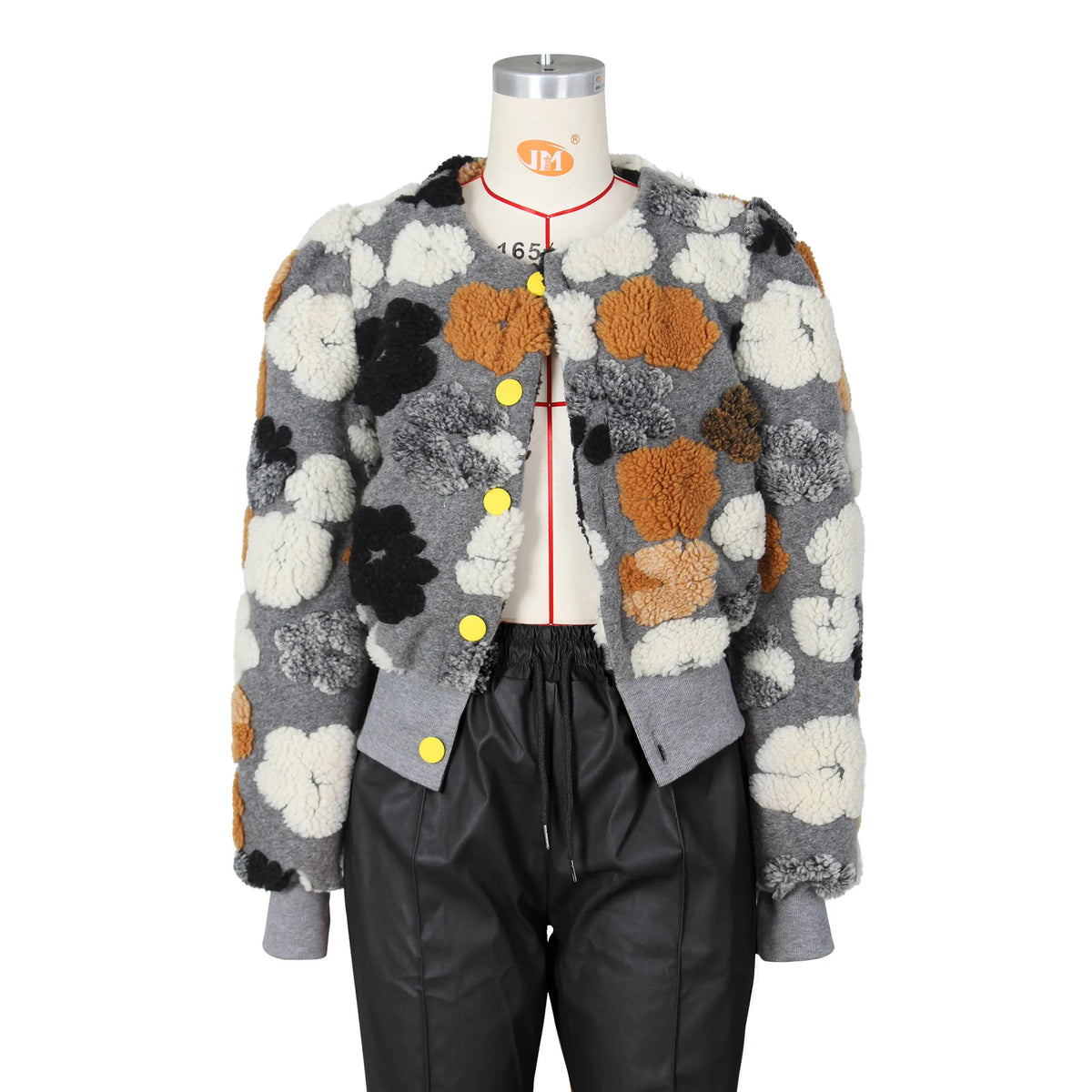 Women's Floral Print Puff-Sleeve Sherpa Fleece Bomber Jacket
