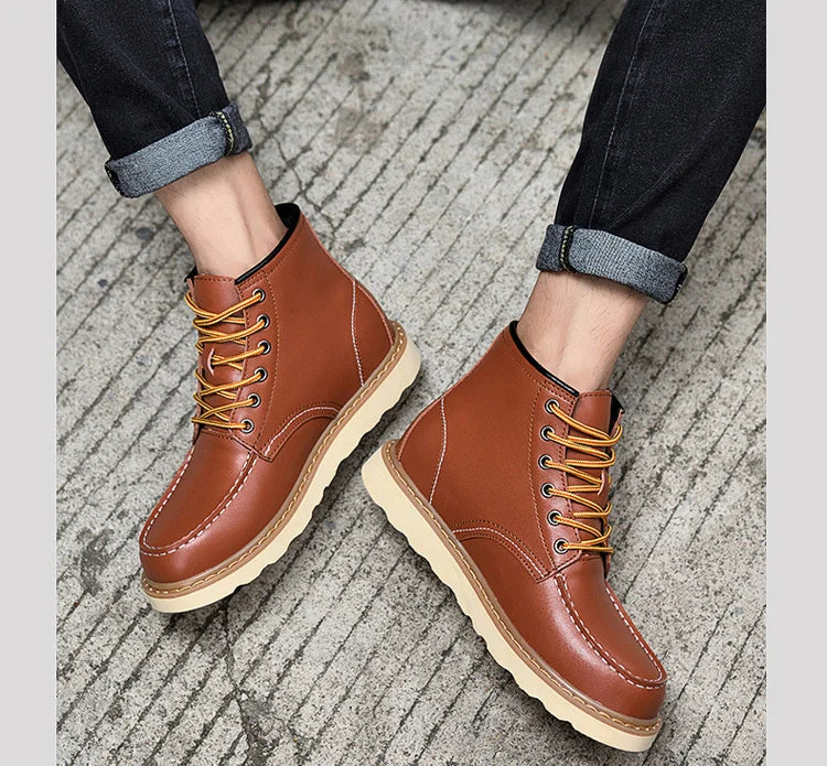 Men's Hidden Heel Elevator Leather Height Boots 6-10CM