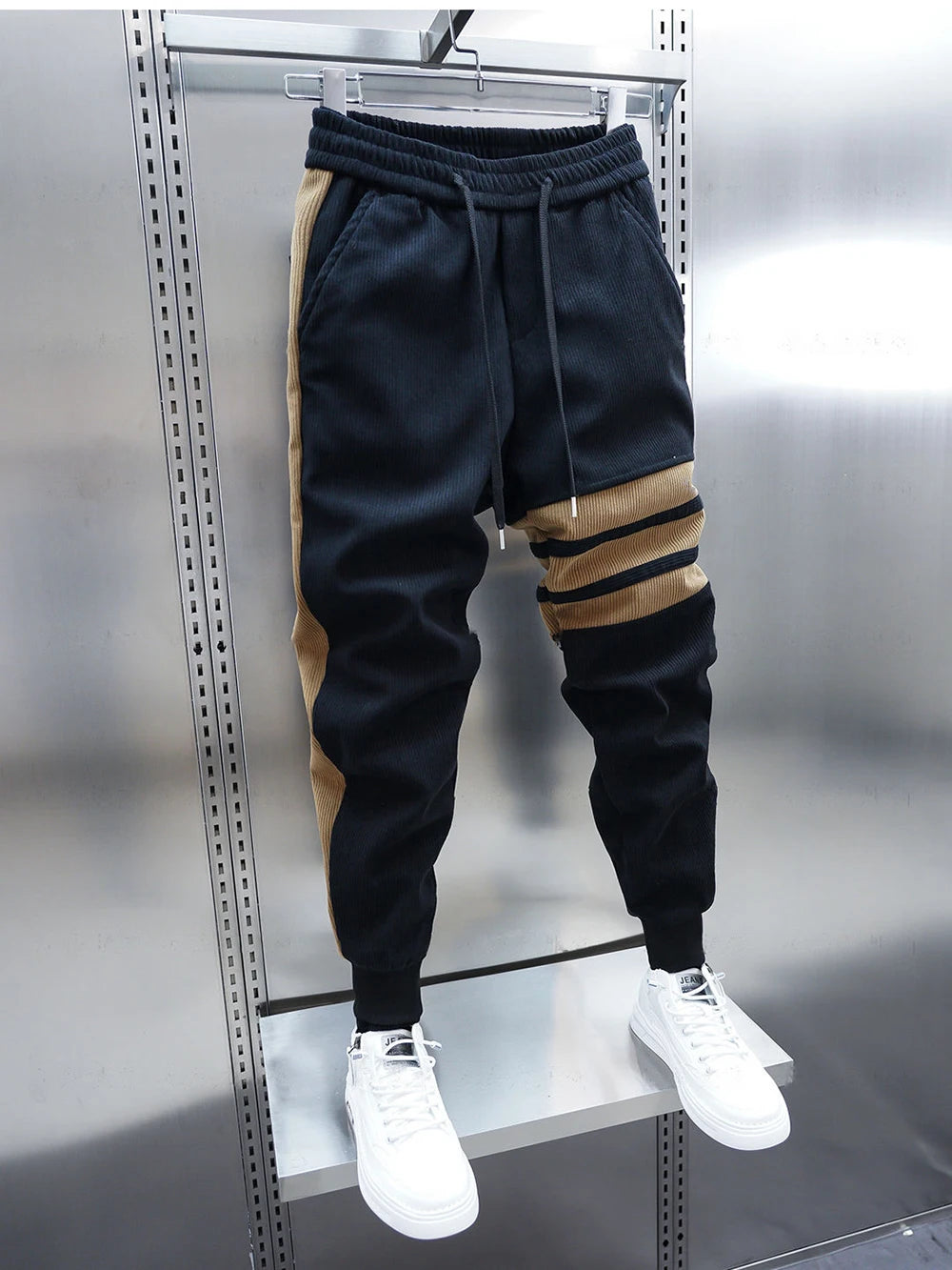 Men's Patchwork Striped Harem Jogger Sweatpants