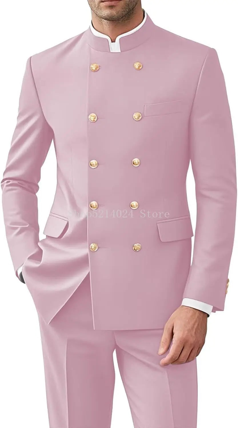 Men 2 Pieces Suit for Men Gold Button Jacket Pant Set Traditional Wedding, Casual and Business