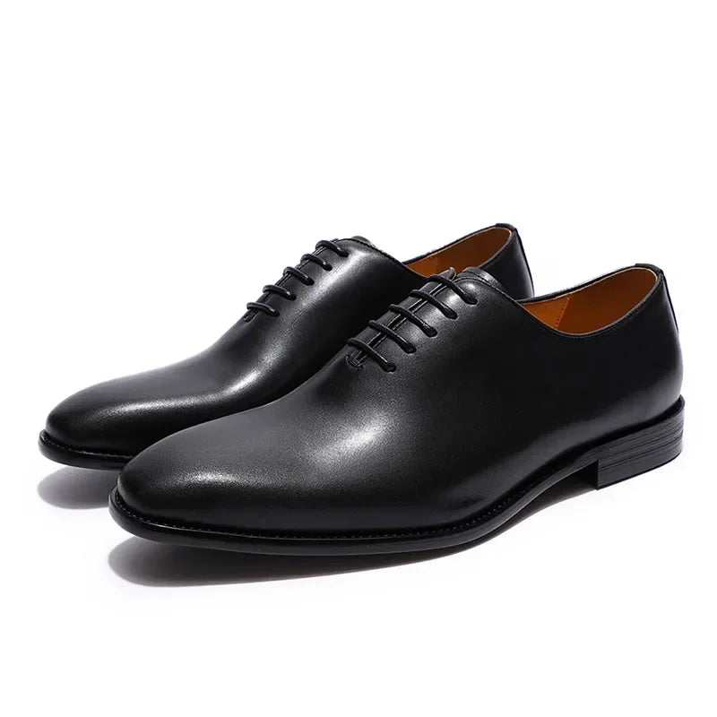 Men's Black Brown Genuine Leather Wholecut Oxford Dress Shoes