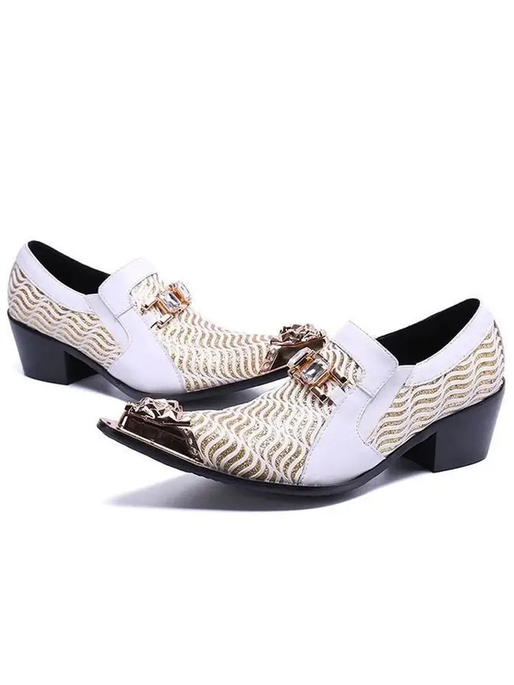 Men's Glitter Gold Italian Pointed Leather Wedding Dress Shoes