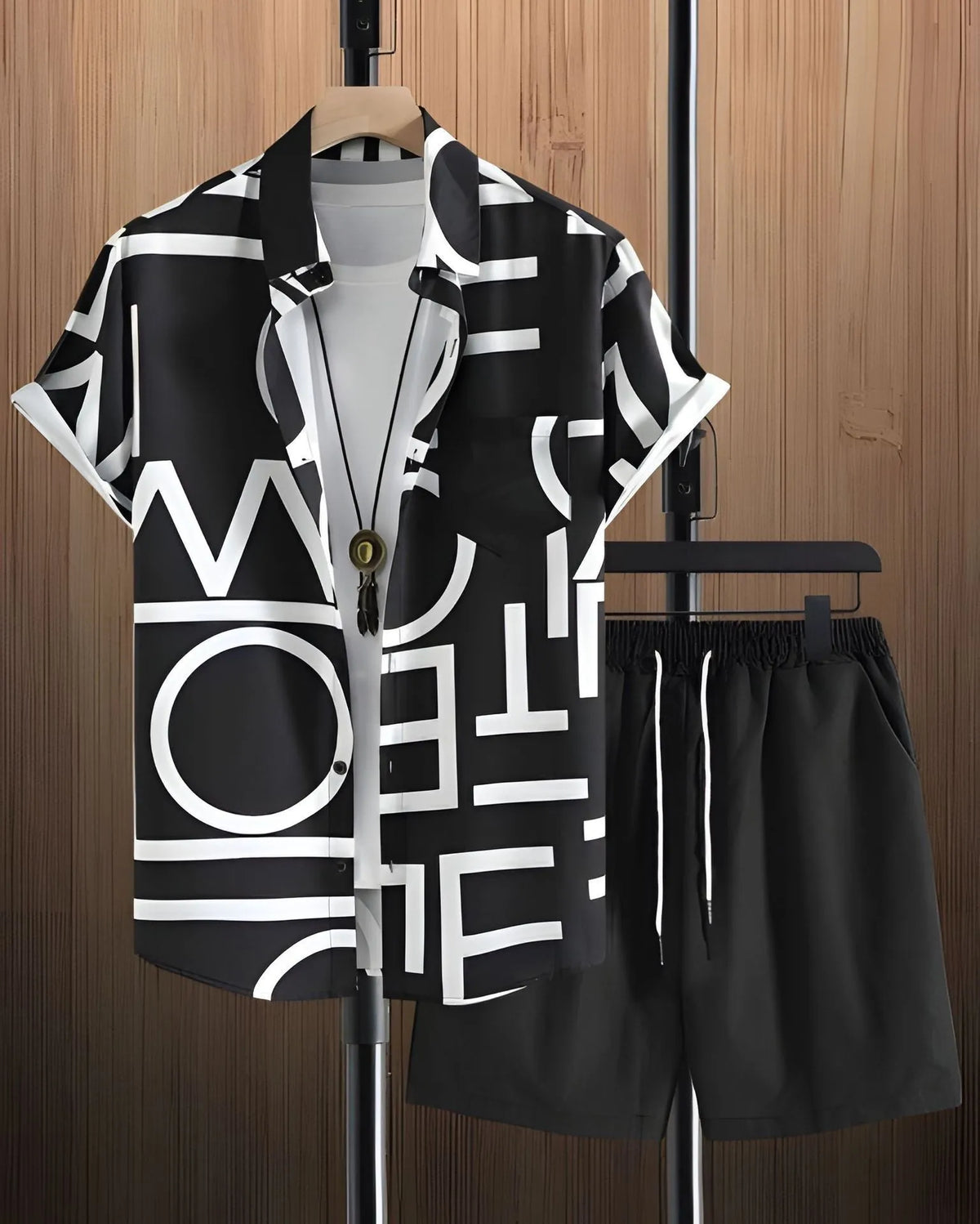 Men's Coconut Print Shirt and Shorts Two-Piece Set