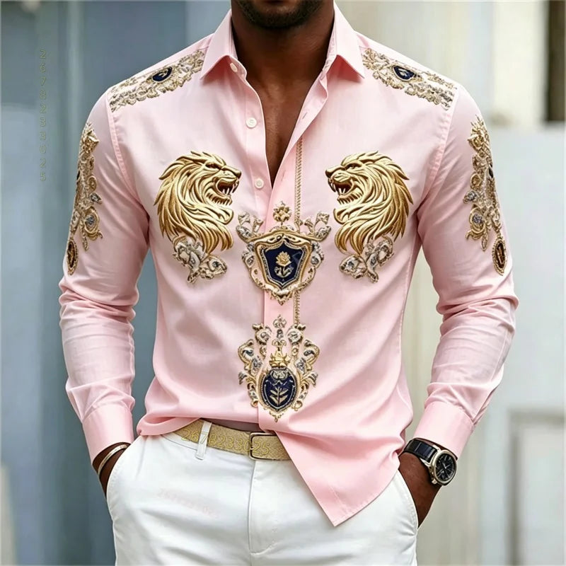 Men's Baroque Lion Head Slim Fit Long Sleeve Shirt XS-6XL