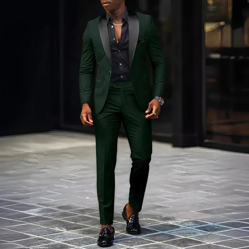 Men's Slim Fit Single-Button Wedding Suit Set