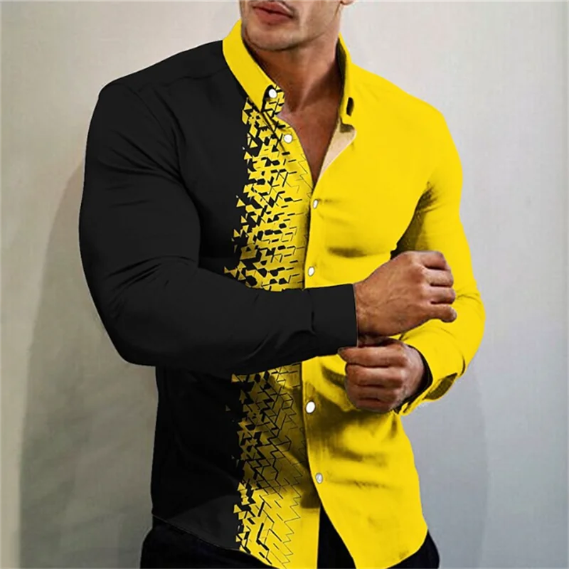 Men's Geometric Flower Pattern Button Shirt T-Shirt Set