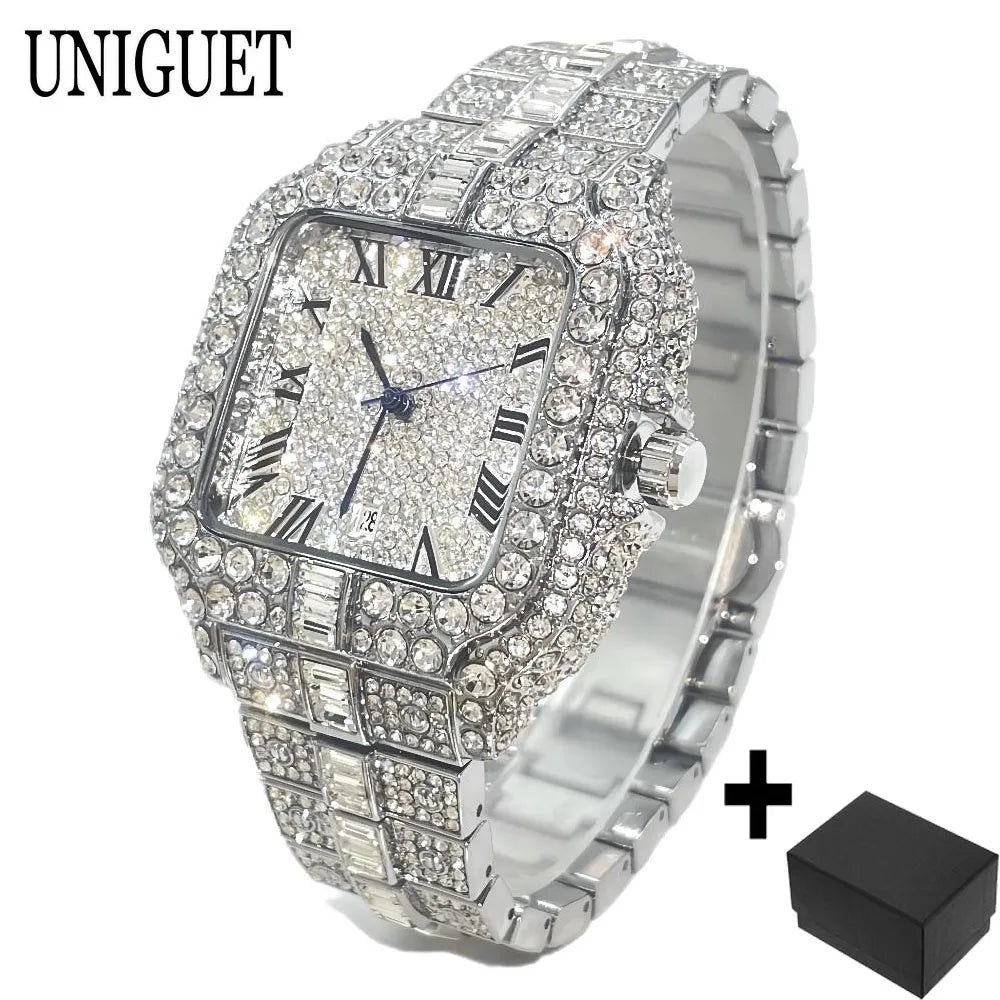 Men's iced-out diamond watch packaging