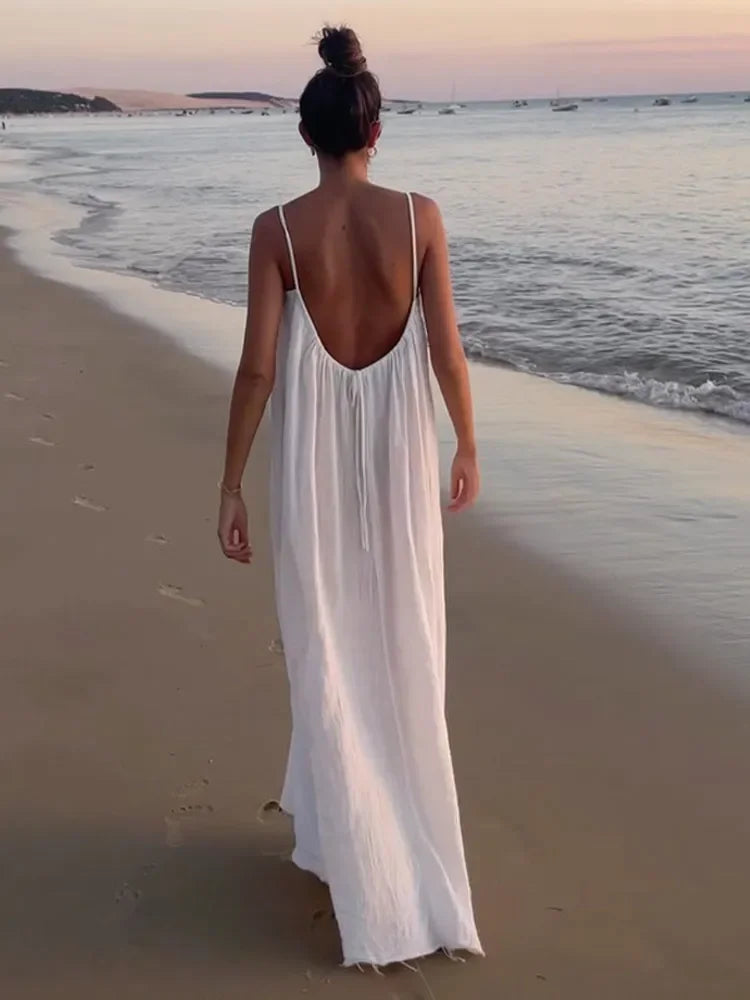 Women's Backless Lace-Up Spaghetti Strap Beach Maxi Dress