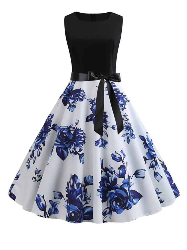 Black White Polka Dot Summer Dress Women Sleeveless Vintage 50s 60s Party Office Dresses