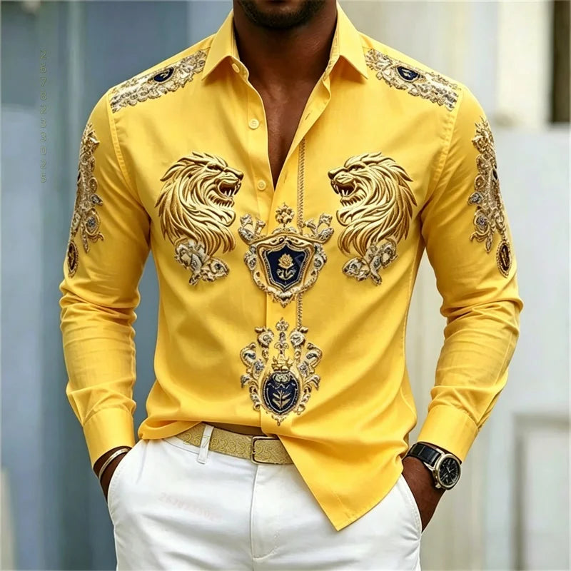 Men's Baroque Lion Head Slim Fit Long Sleeve Shirt XS-6XL