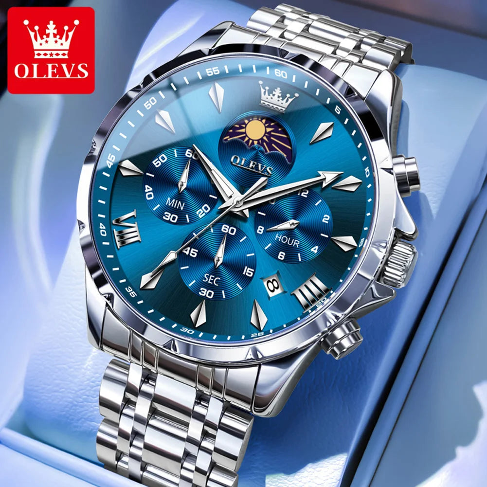 Men's Multifunction Chronograph Moon Phase Quartz Watch