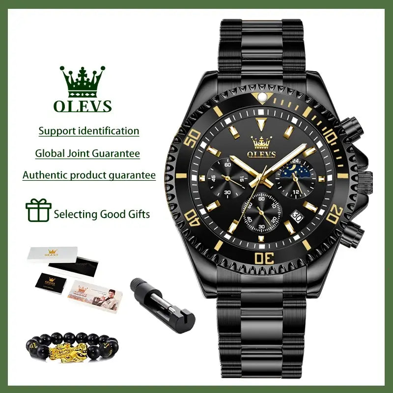 Men's Steel Moon Phase Chronograph Quartz Watch