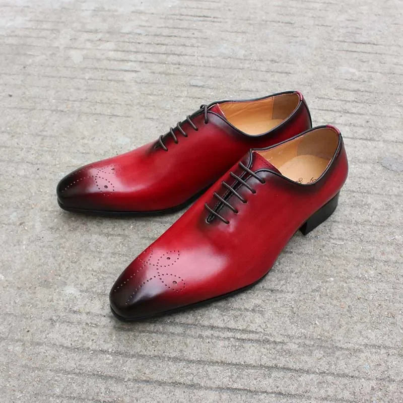 Men's Italian Genuine Leather Blue Purple Oxford Dress Shoes