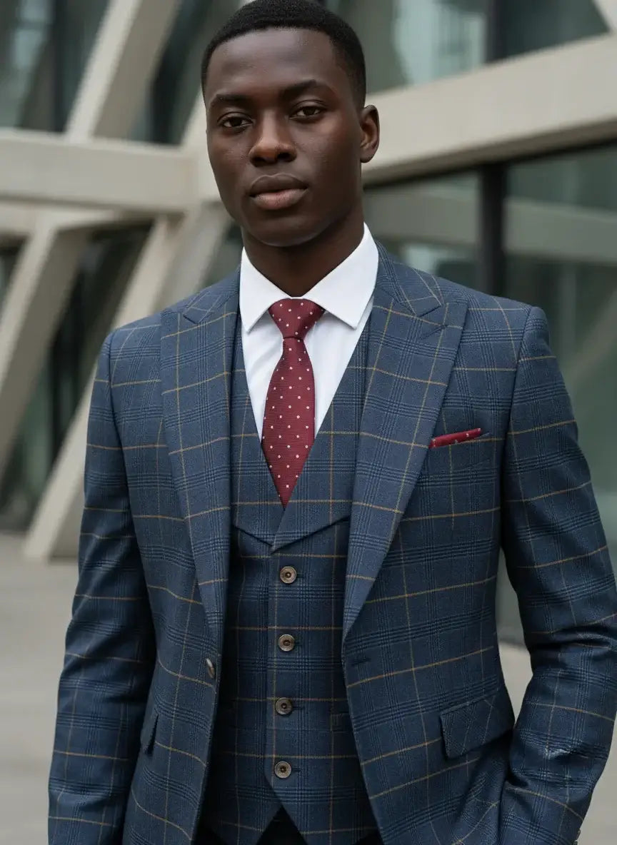 Men's 3-Piece Checkered Business and Wedding Suit