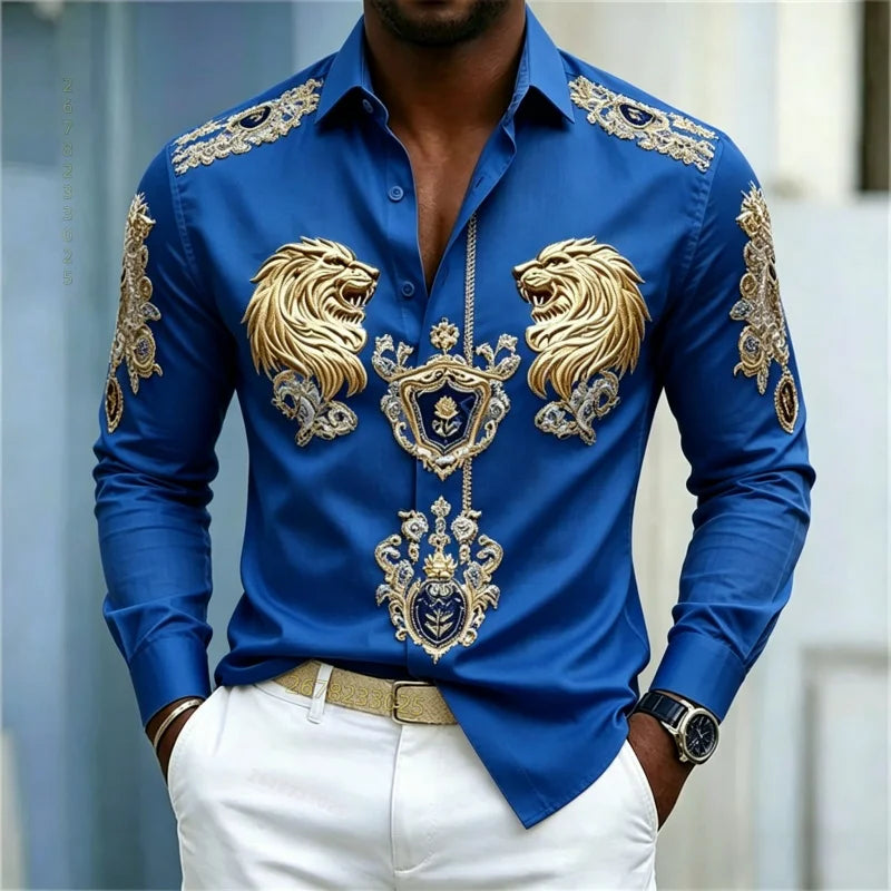 Men's Baroque Lion Head Slim Fit Long Sleeve Shirt XS-6XL