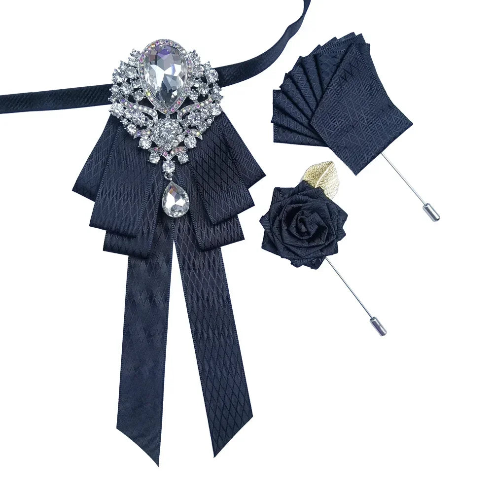 Men's Women's Wedding Bow Tie Brooch Flower Corsage 3-Piece Set
