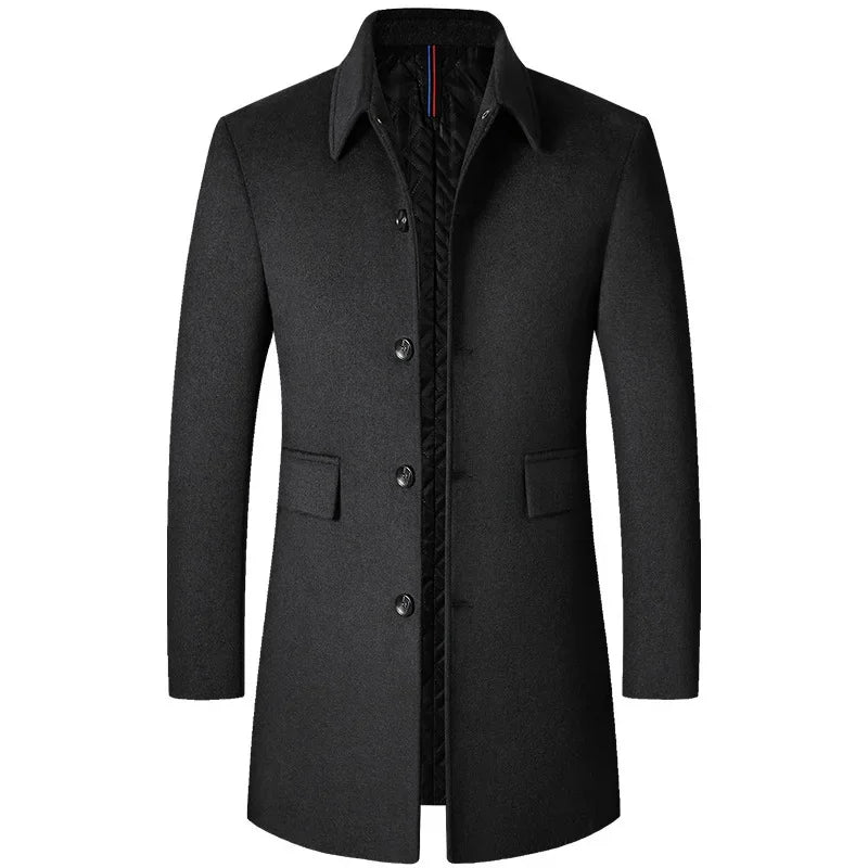 Men's Wool Turn-Down Collar Long Winter Coat