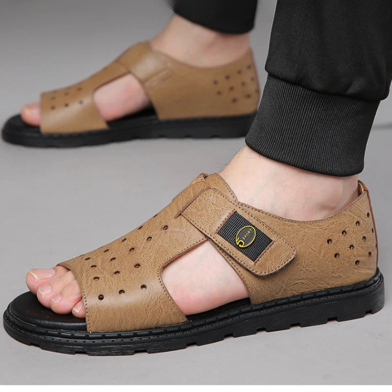 Men's Leather Roman Soft-Sole Casual Beach Sandals