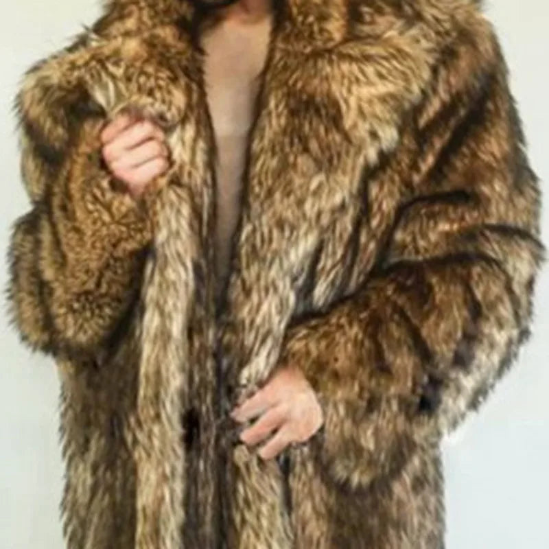Men's Thick Faux Fur Outdoor Windbreaker Coat