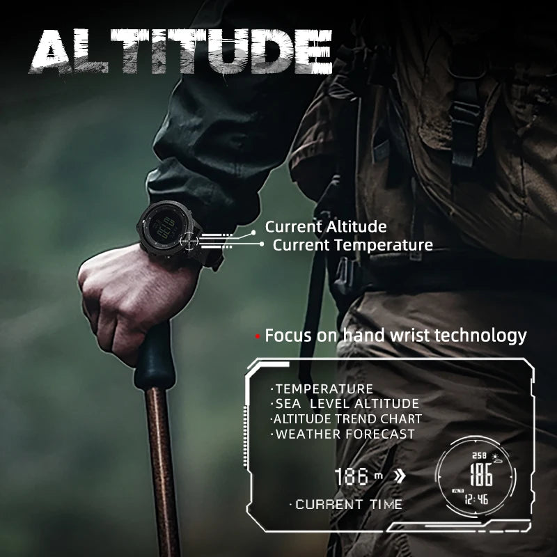 Men's Splash-Resistant Digital Outdoor Sports Watch with Altimeter Compass
