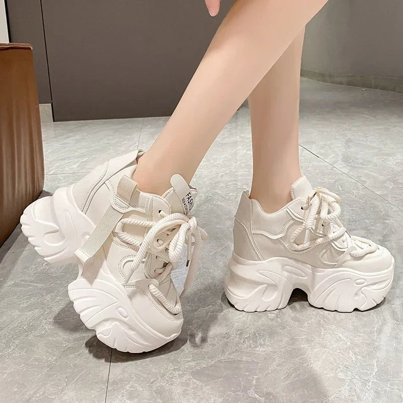 Women's Lace-Up High Platform Chunky Walking Sneakers, 10CM