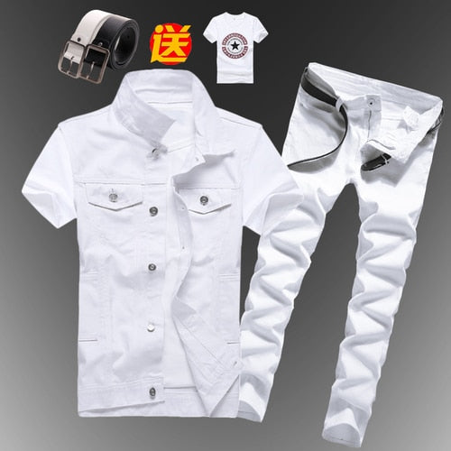 Men's Slim Fit Sleeveless Denim Vest and Jeans Two-Piece Set