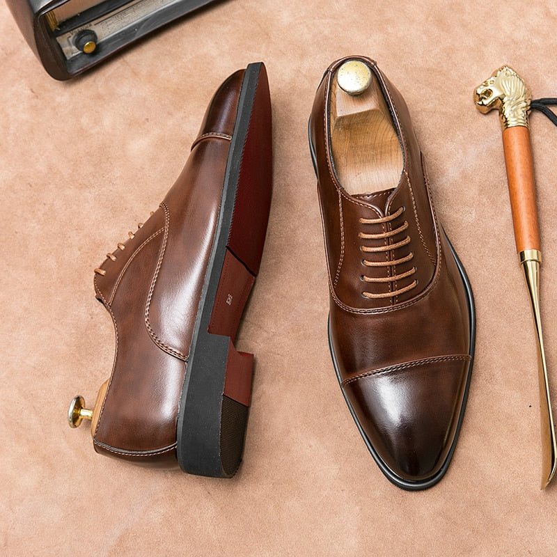 Men's Brown Black PU Lace-up Brogue Oxford Dress Shoes