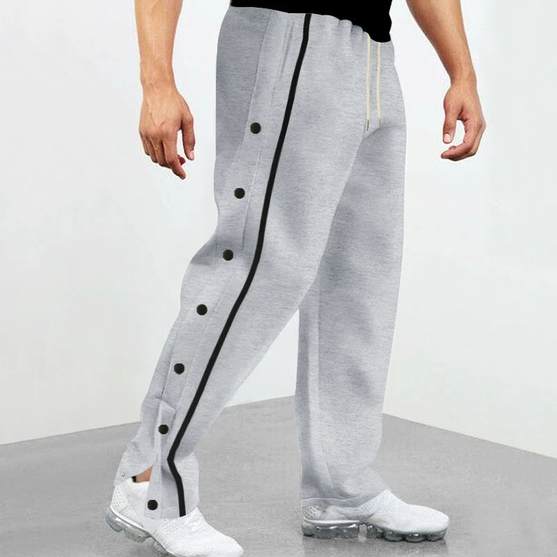 Men's Loose Solid Patchwork Side Button Straight Trousers