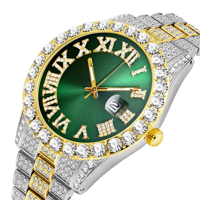 Men's Hip Hop Iced Out Diamond Calendar Quartz Watch