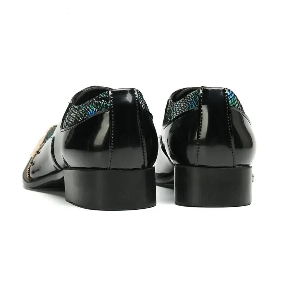 Men's Glitter Gold Italian Pointed Leather Wedding Dress Shoes