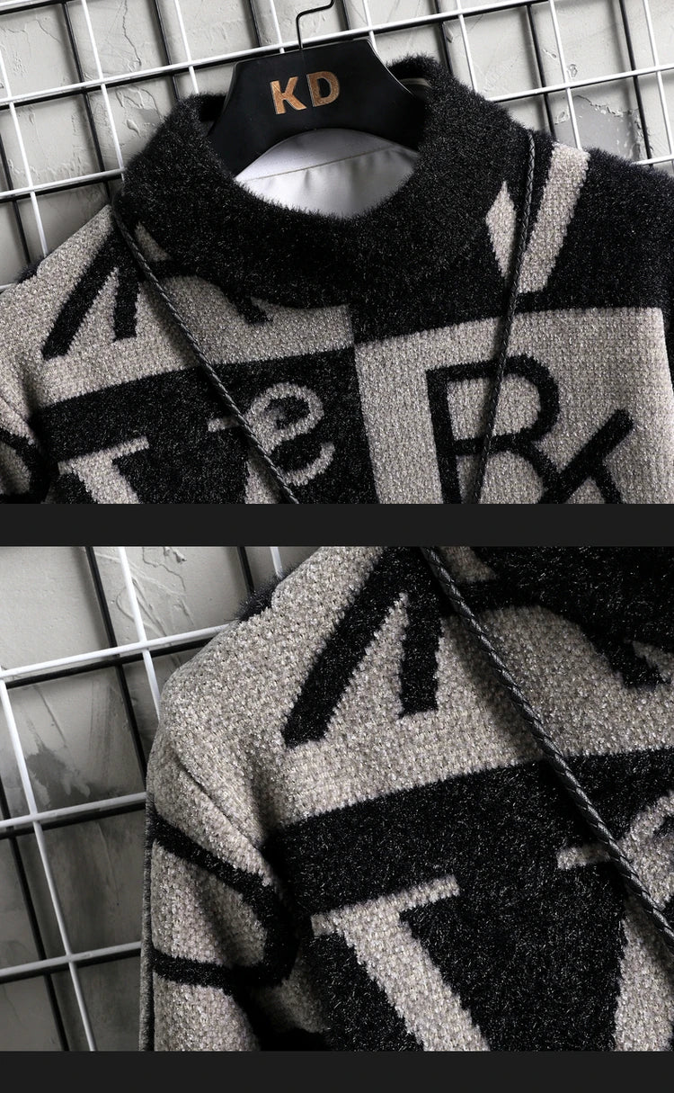 Men's Striped Round-Neck Knit Pullover Sweater