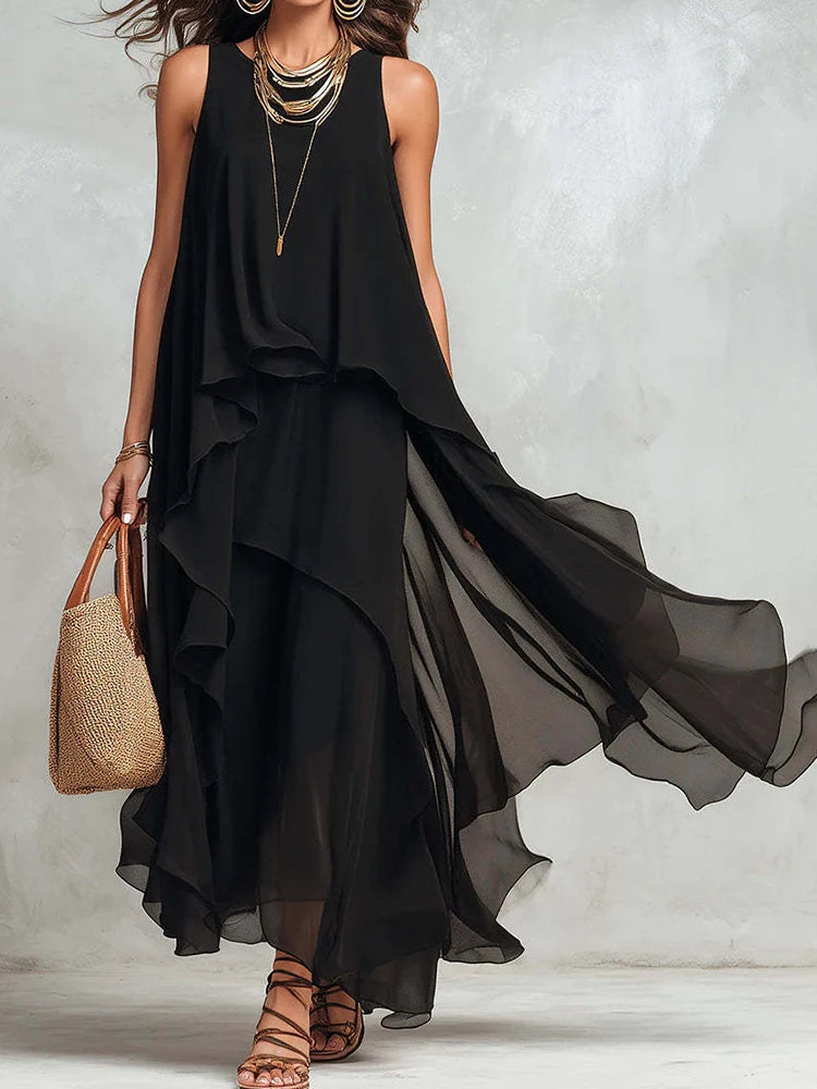 Women's Sleeveless O-Neck Irregular Maxi Holiday Dress