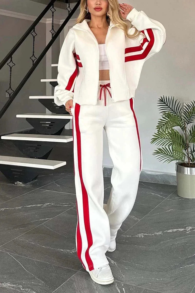 Women's Striped Zip Hoodie and Side-Stripe Pants Set