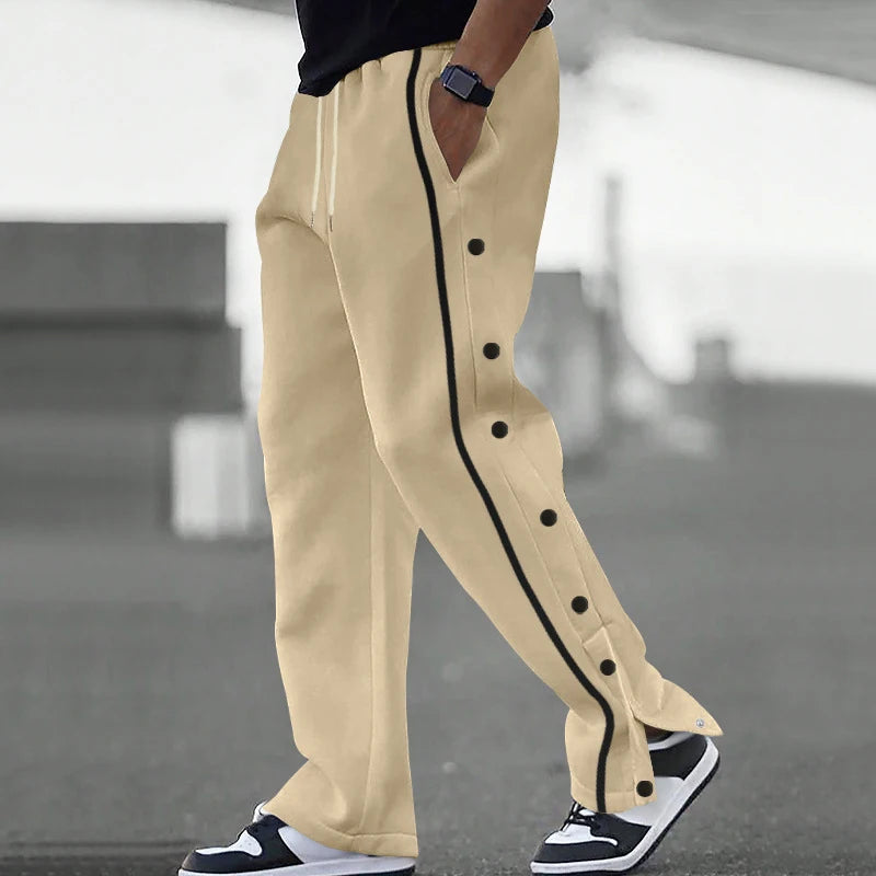 Men's Loose Solid Patchwork Side Button Straight Trousers