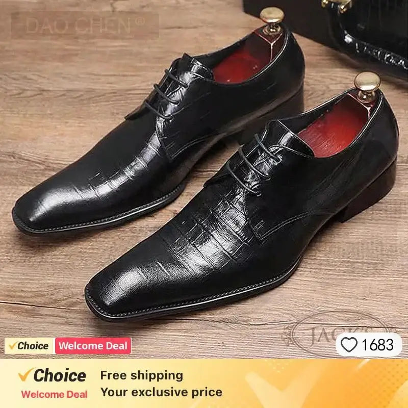 Men's Pointed Metal Toe Leather Dress Shoes