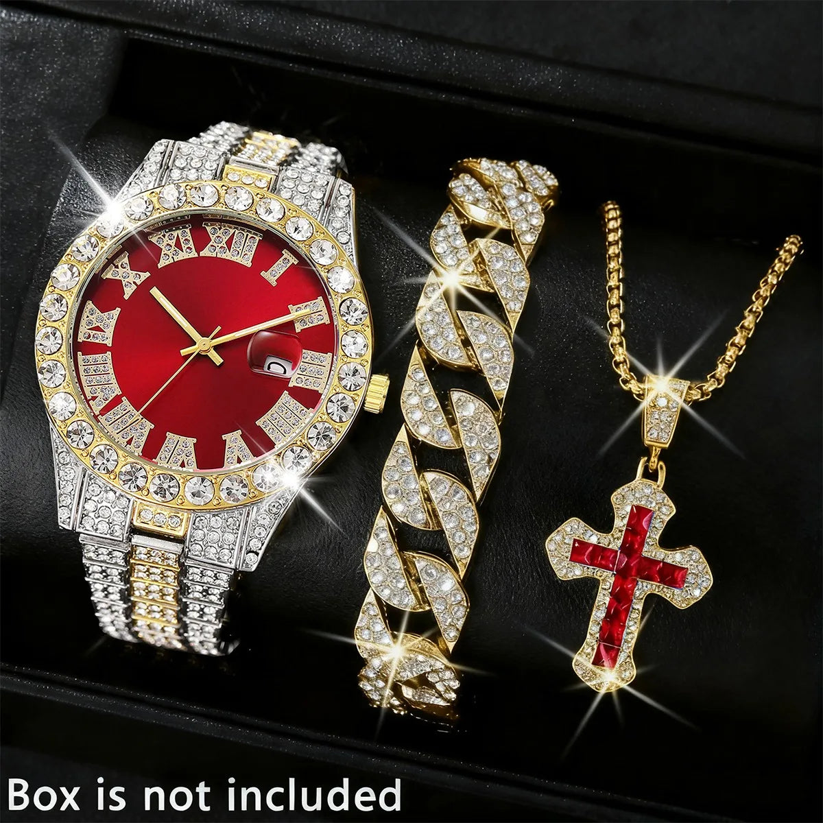 Men's 3-Piece Diamond Quartz Watch, Bracelet and Necklace Set
