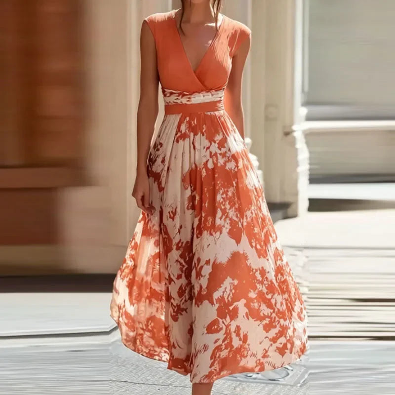 Women's Sleeveless Deep-V Pleated Bohemian Maxi Dress
