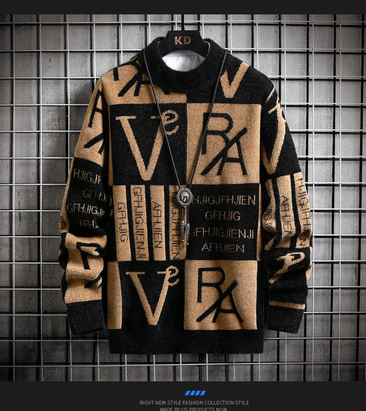 Men's Striped Round-Neck Knit Pullover Sweater