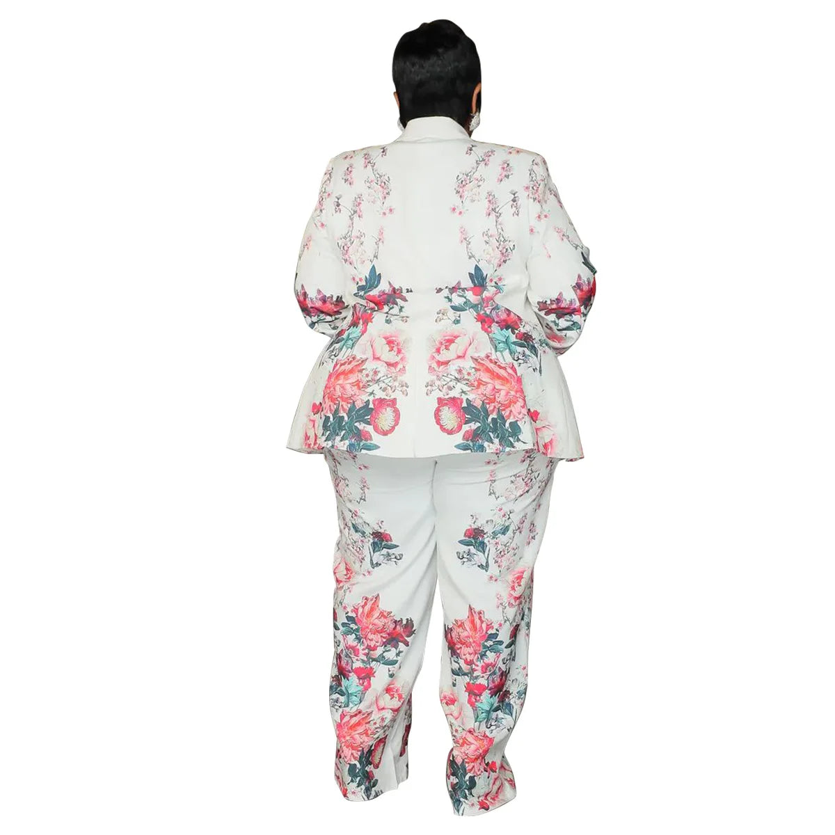 Women's Plus Floral Print Blazer and Wide-Leg Pants Set